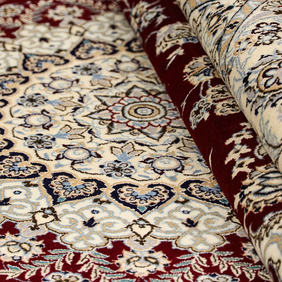 Persisk tæppe - Nain - Premium firkantet  - 207 x 206 cm - mørkerød