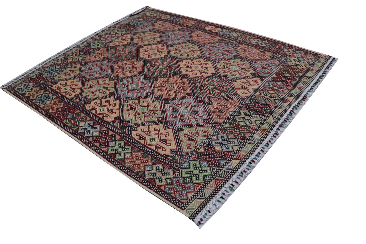 Kelim-tæppe - orientalsk firkantet  - 205 x 178 cm - blå