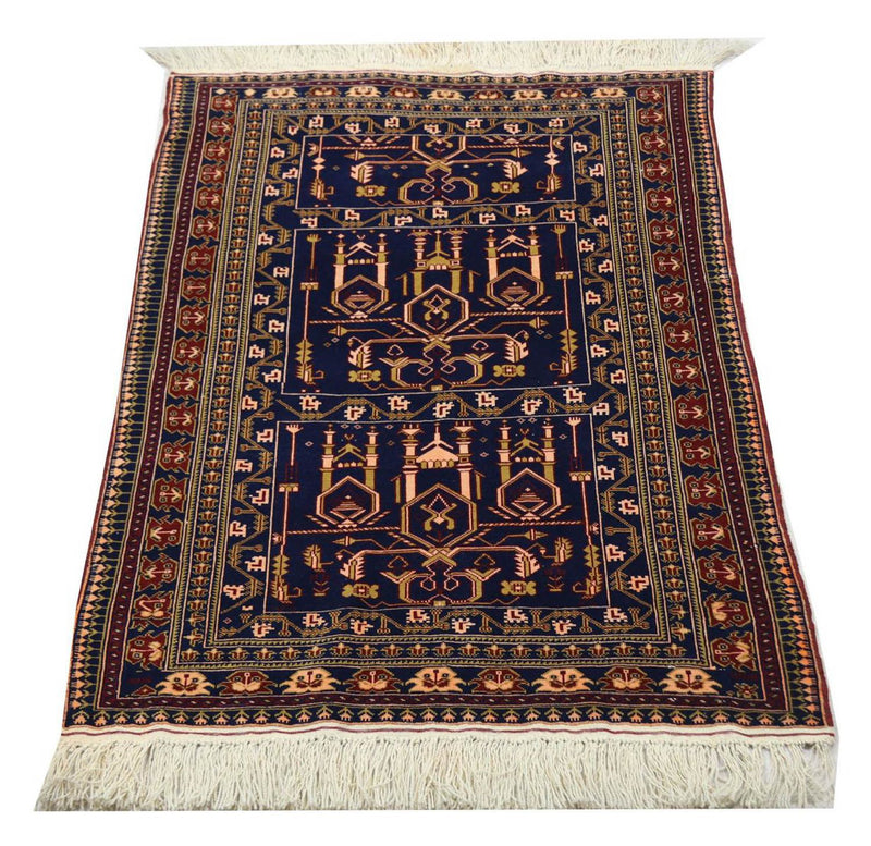 Afghansk tæppe - 131 x 87 cm - mørkeblå