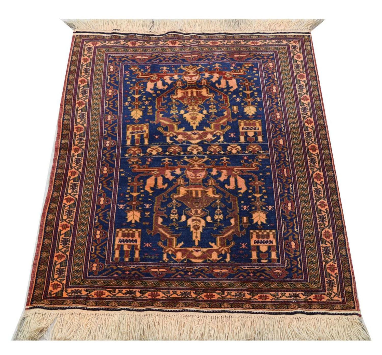 Afghansk tæppe - 136 x 95 cm - blå