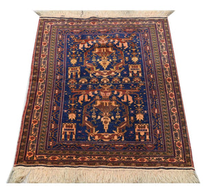 Afghansk tæppe - 136 x 95 cm - blå