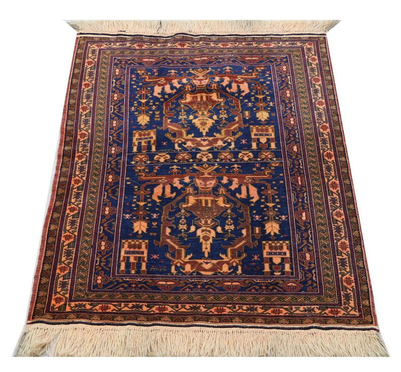 Afghansk tæppe - 136 x 95 cm - blå