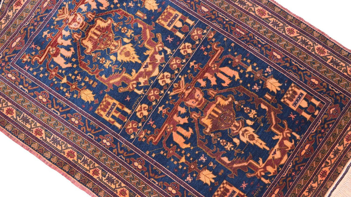 Afghansk tæppe - 136 x 95 cm - blå