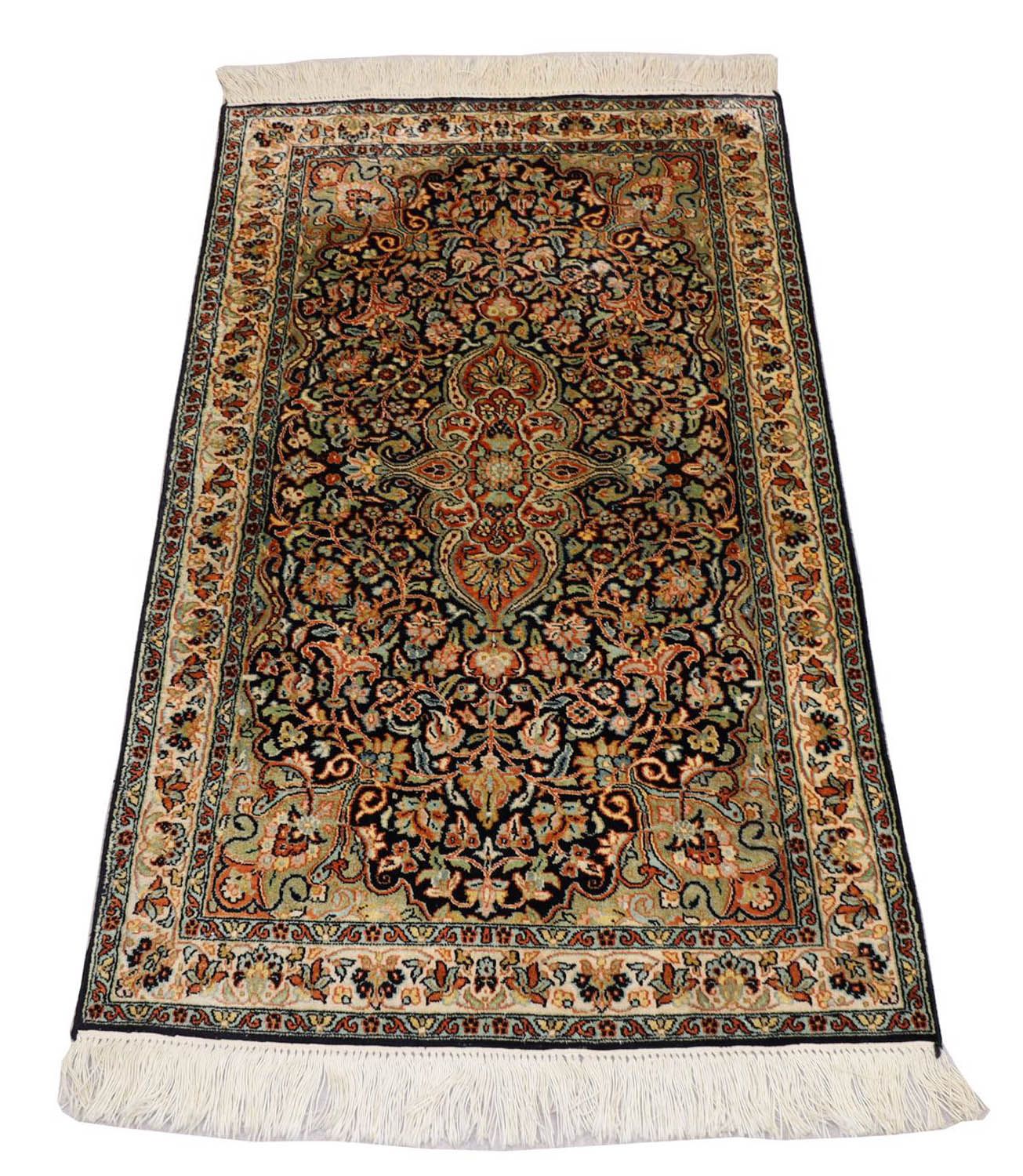 Silketæppe - Kashmir Silk - 124 x 77 cm - mørkeblå