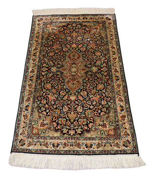 Silketæppe - Kashmir Silk - 124 x 77 cm - mørkeblå