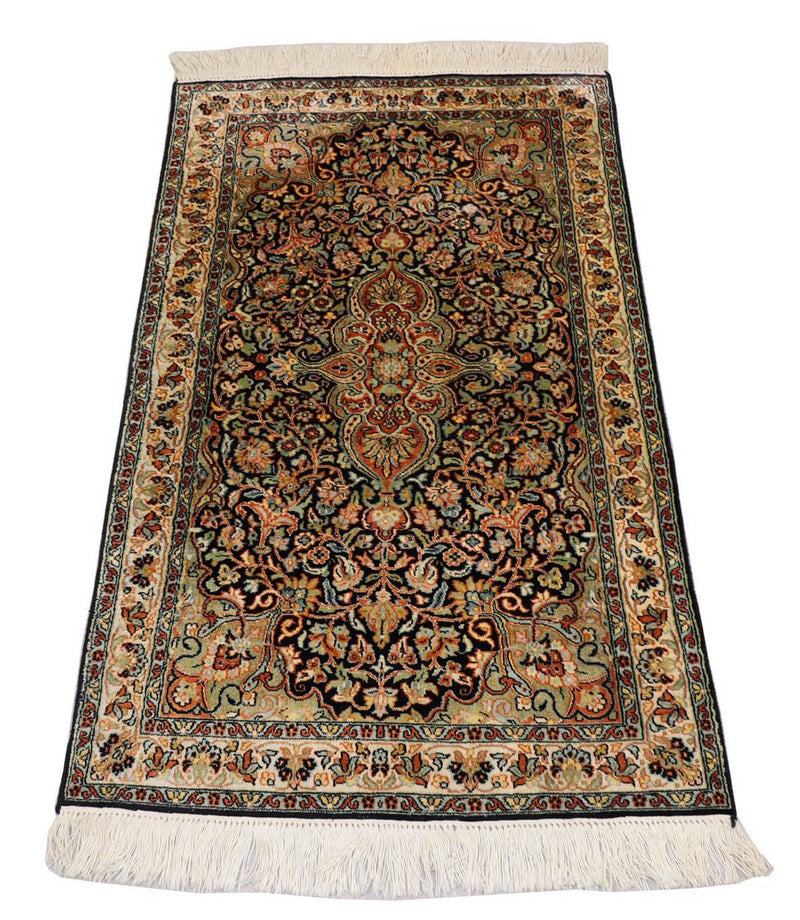 Silketæppe - Kashmir Silk - 124 x 77 cm - mørkeblå