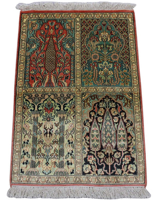 Silketæppe - Kashmir Silk - 88 x 63 cm - flerfarvet