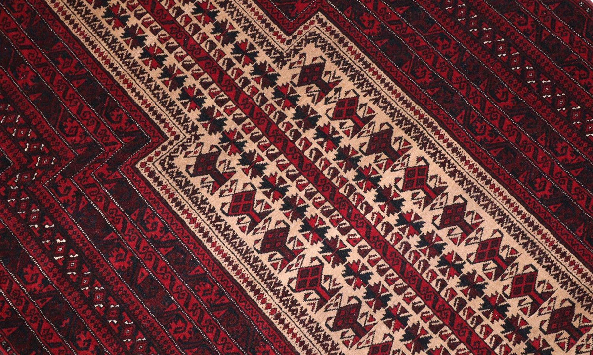 Afghansk tæppe - 150 x 95 cm - mørkerød