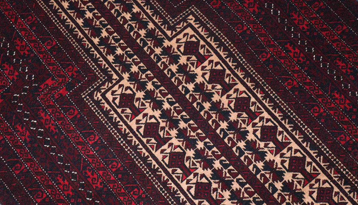 Afghansk tæppe - 150 x 95 cm - mørkerød