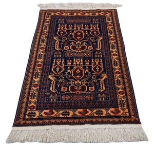 Afghansk tæppe - 144 x 95 cm - mørkeblå