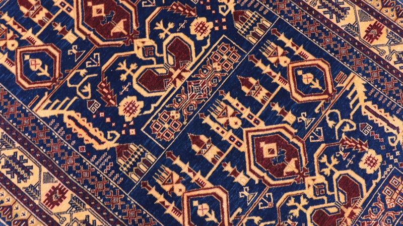 Afghansk tæppe - 144 x 95 cm - mørkeblå