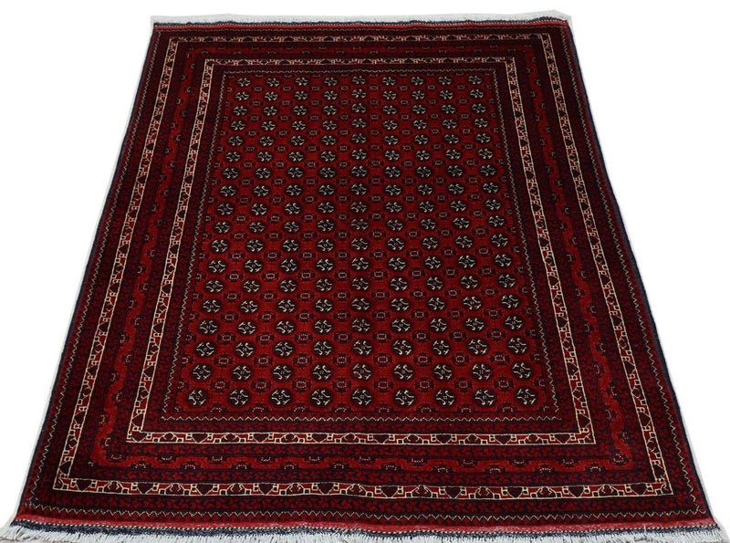Afghansk tæppe - 196 x 147 cm - mørkerød