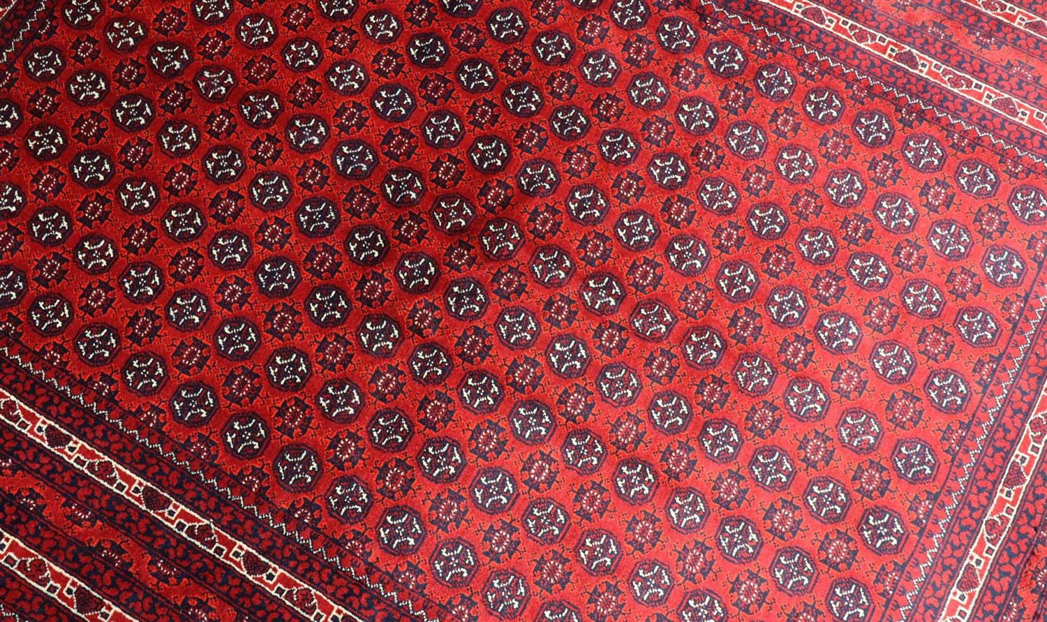 Afghansk tæppe - 196 x 147 cm - mørkerød