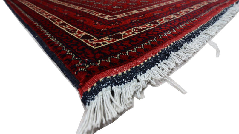 Afghansk tæppe - 196 x 147 cm - mørkerød