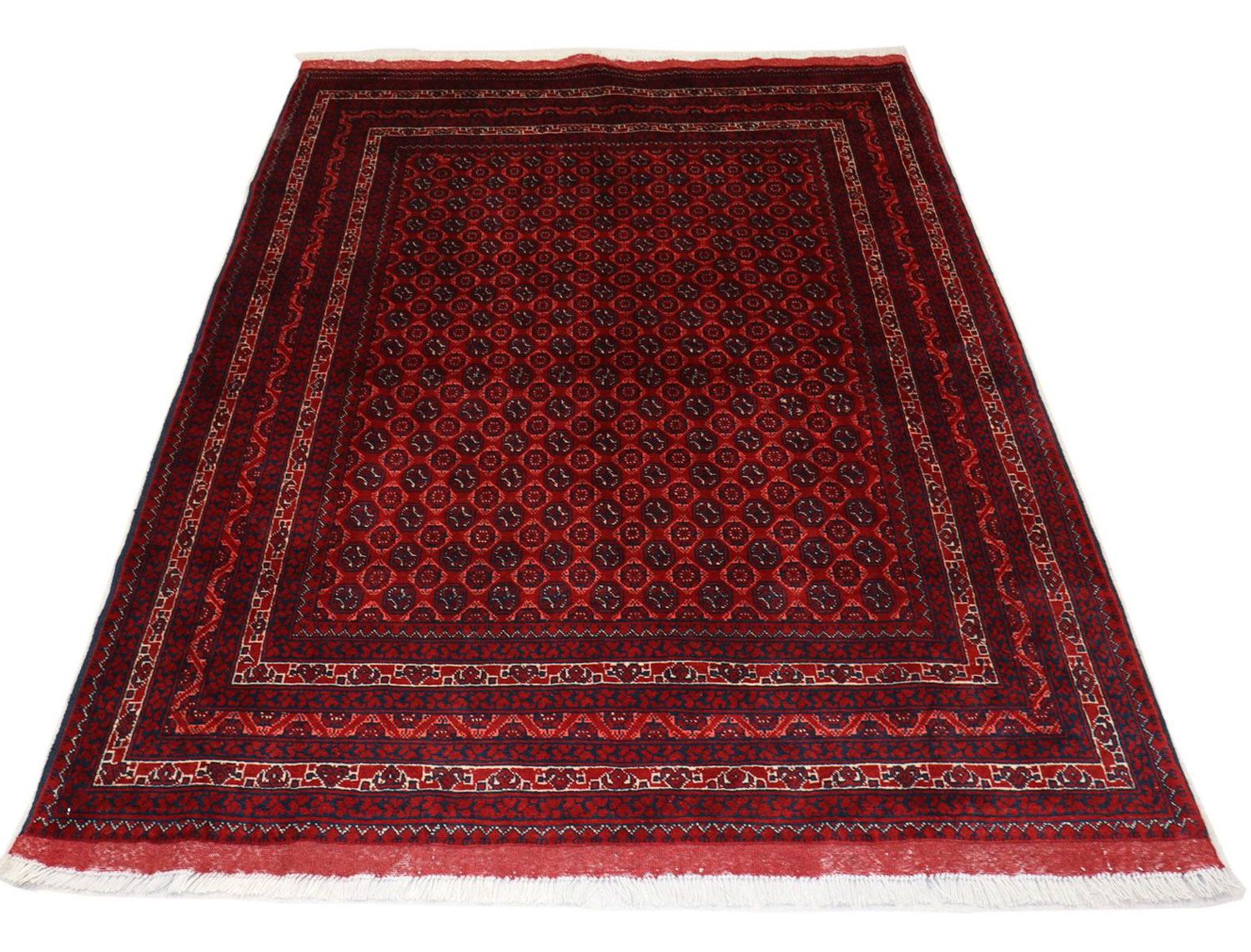 Afghansk tæppe - 195 x 151 cm - mørkerød