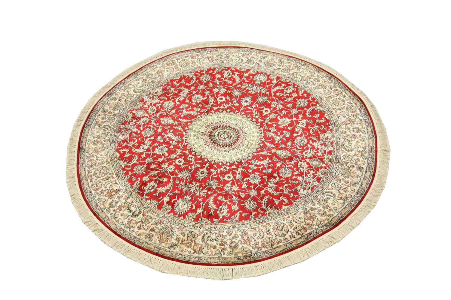 Silketæppe - Kashmir Silk rundt  - 183 x 183 cm - rød