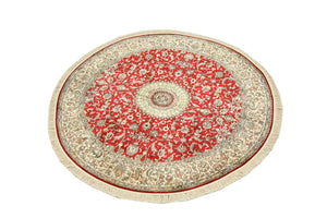 Silketæppe - Kashmir Silk rundt  - 183 x 183 cm - rød