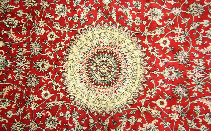 Silketæppe - Kashmir Silk rundt  - 183 x 183 cm - rød