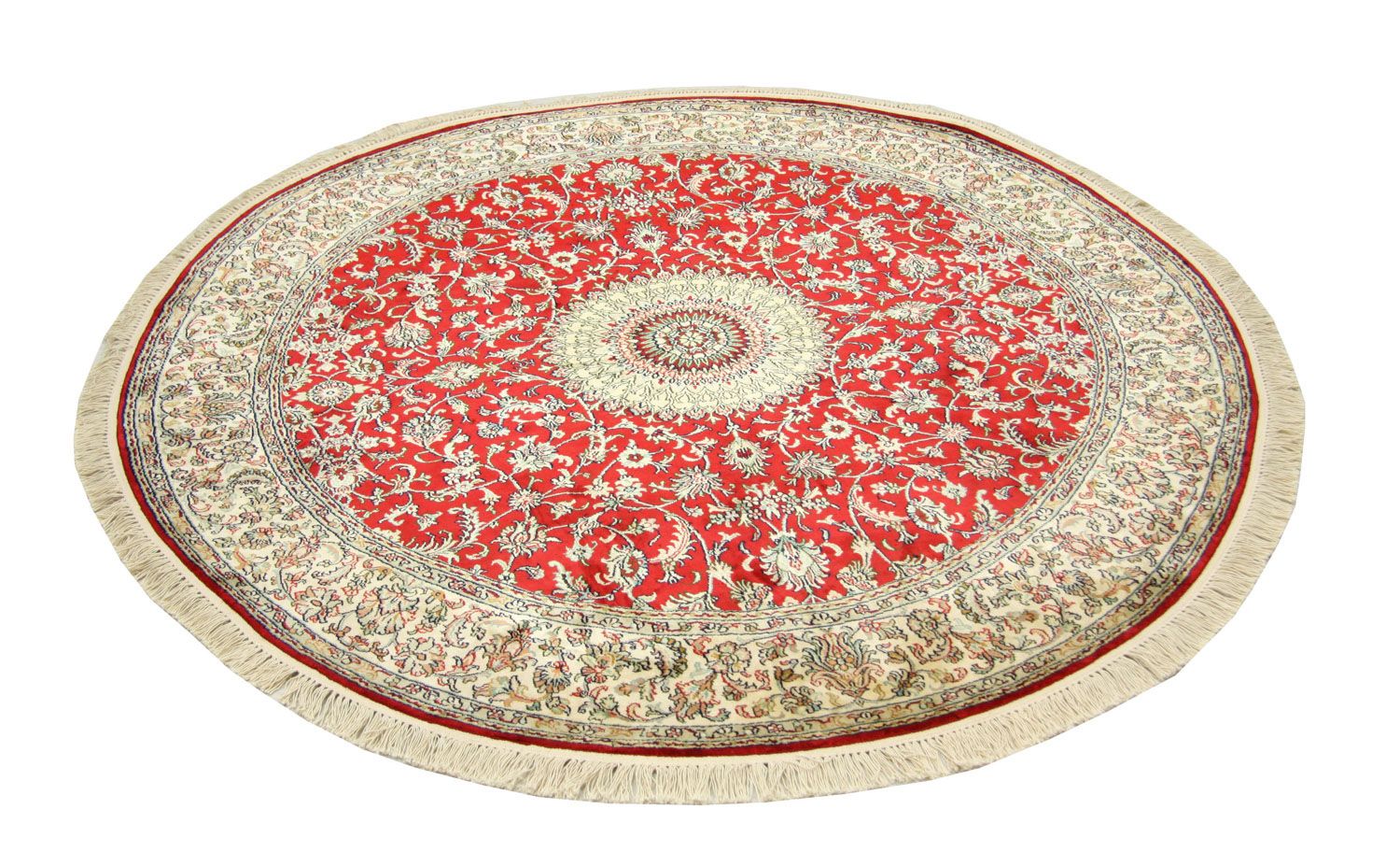 Silketæppe - Kashmir Silk rundt  - 183 x 183 cm - rød