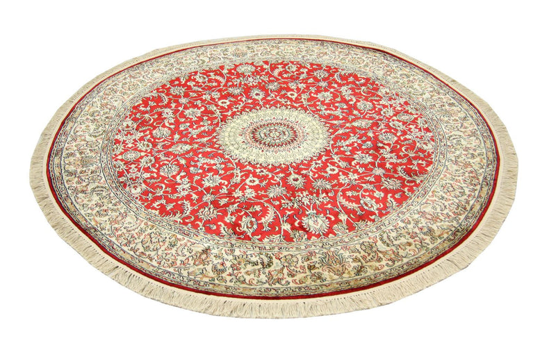 Silketæppe - Kashmir Silk rundt  - 183 x 183 cm - rød
