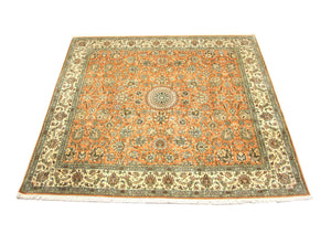 Silketæppe - Kashmir Silk firkantet  - 216 x 211 cm - orange