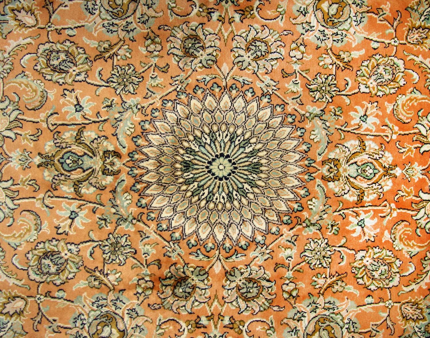 Silketæppe - Kashmir Silk firkantet  - 216 x 211 cm - orange
