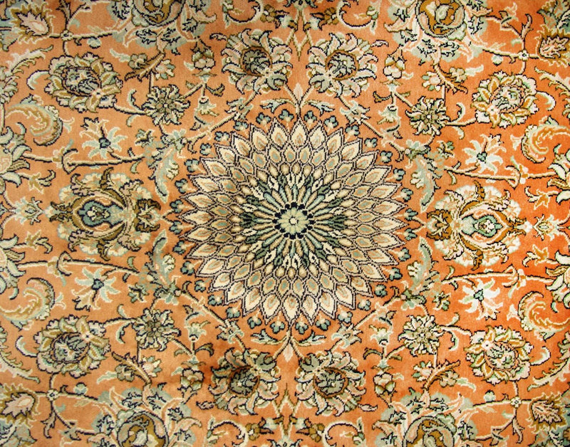 Silketæppe - Kashmir Silk firkantet  - 216 x 211 cm - orange