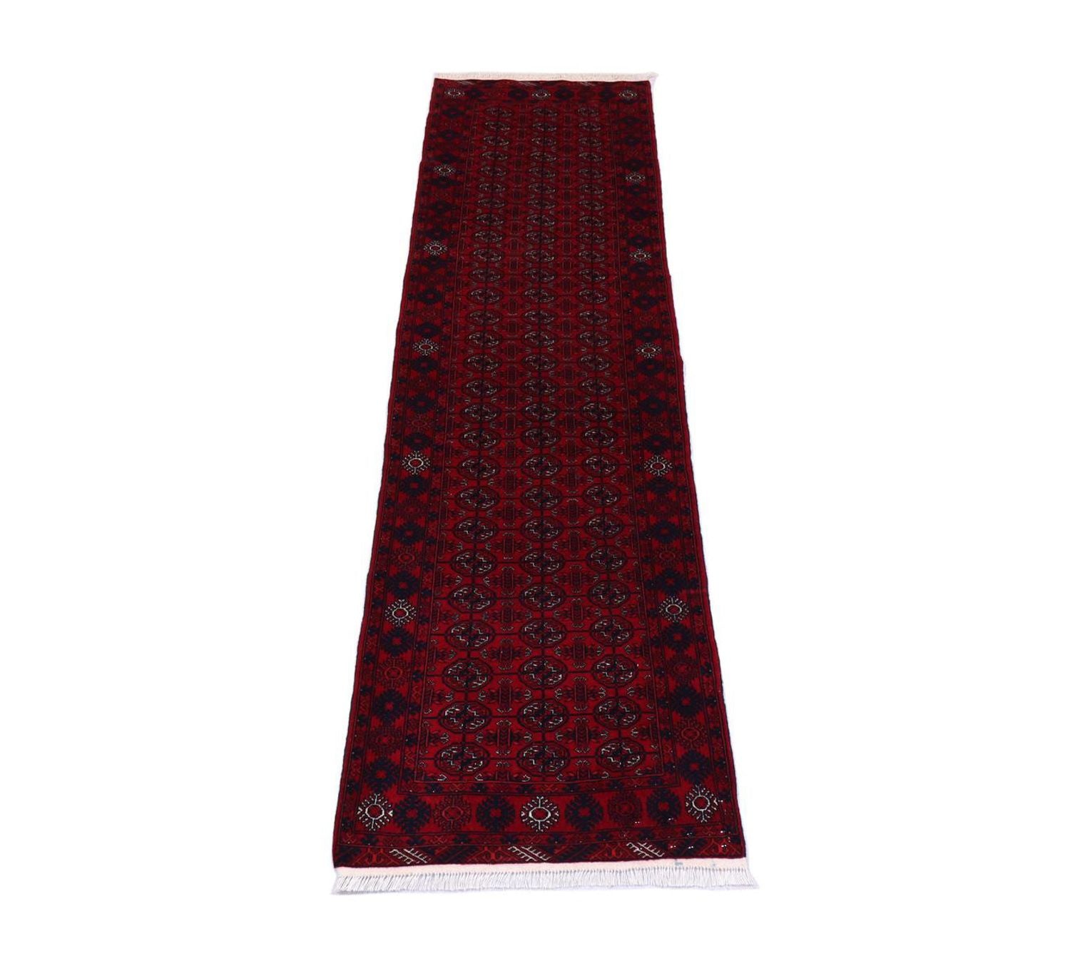 Løber Afghansk tæppe - 278 x 83 cm - mørkerød