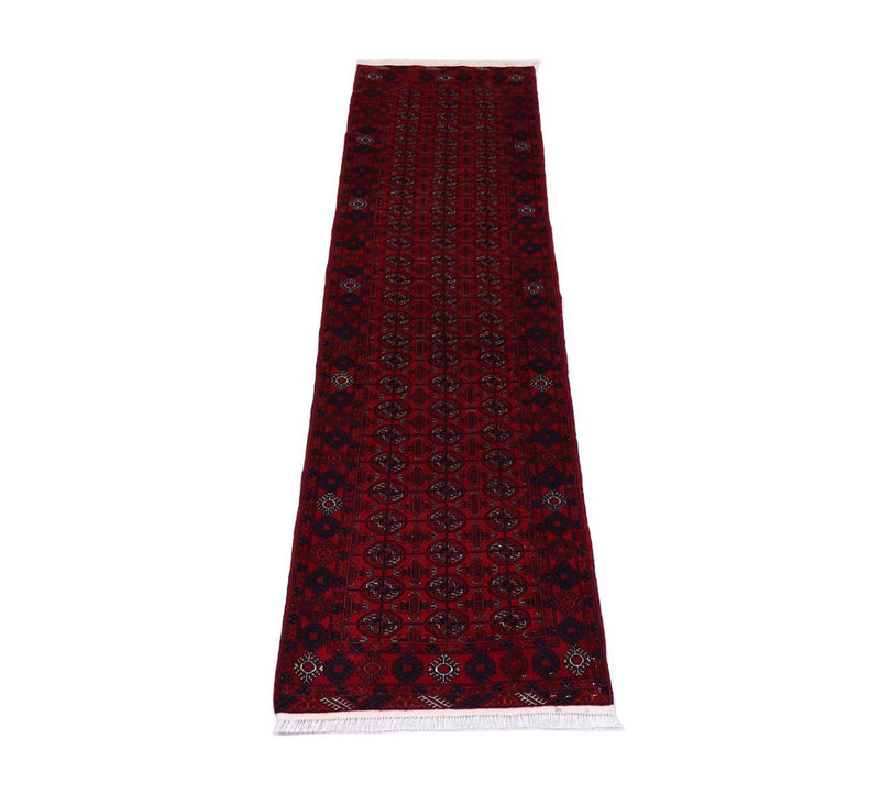 Løber Afghansk tæppe - 278 x 83 cm - mørkerød