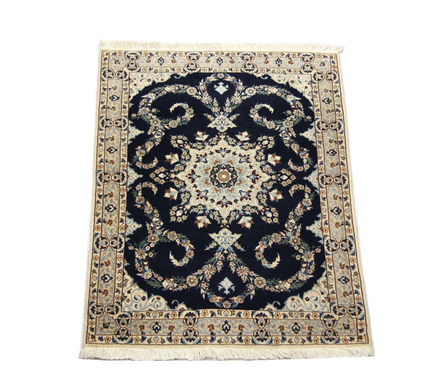 Persisk tæppe - Nain - Premium - 114 x 83 cm - mørkeblå