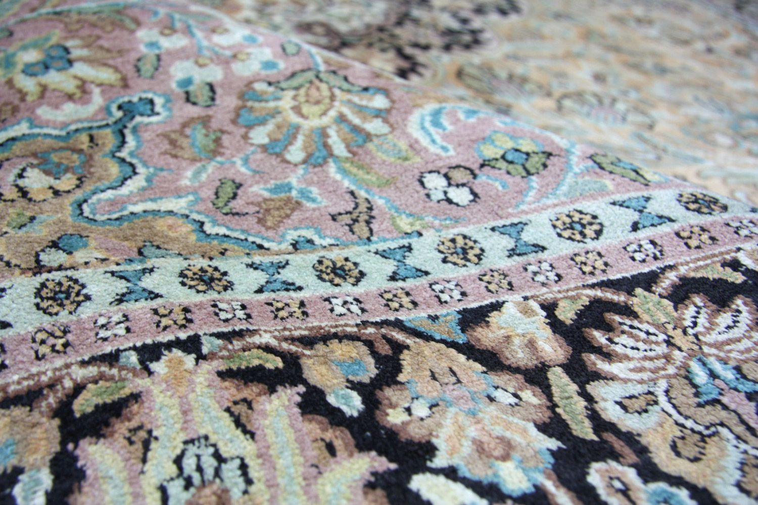 Silketæppe - Kashmir Silk - 290 x 185 cm - blå