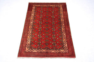 Afghansk tæppe - 196 x 126 cm - rød