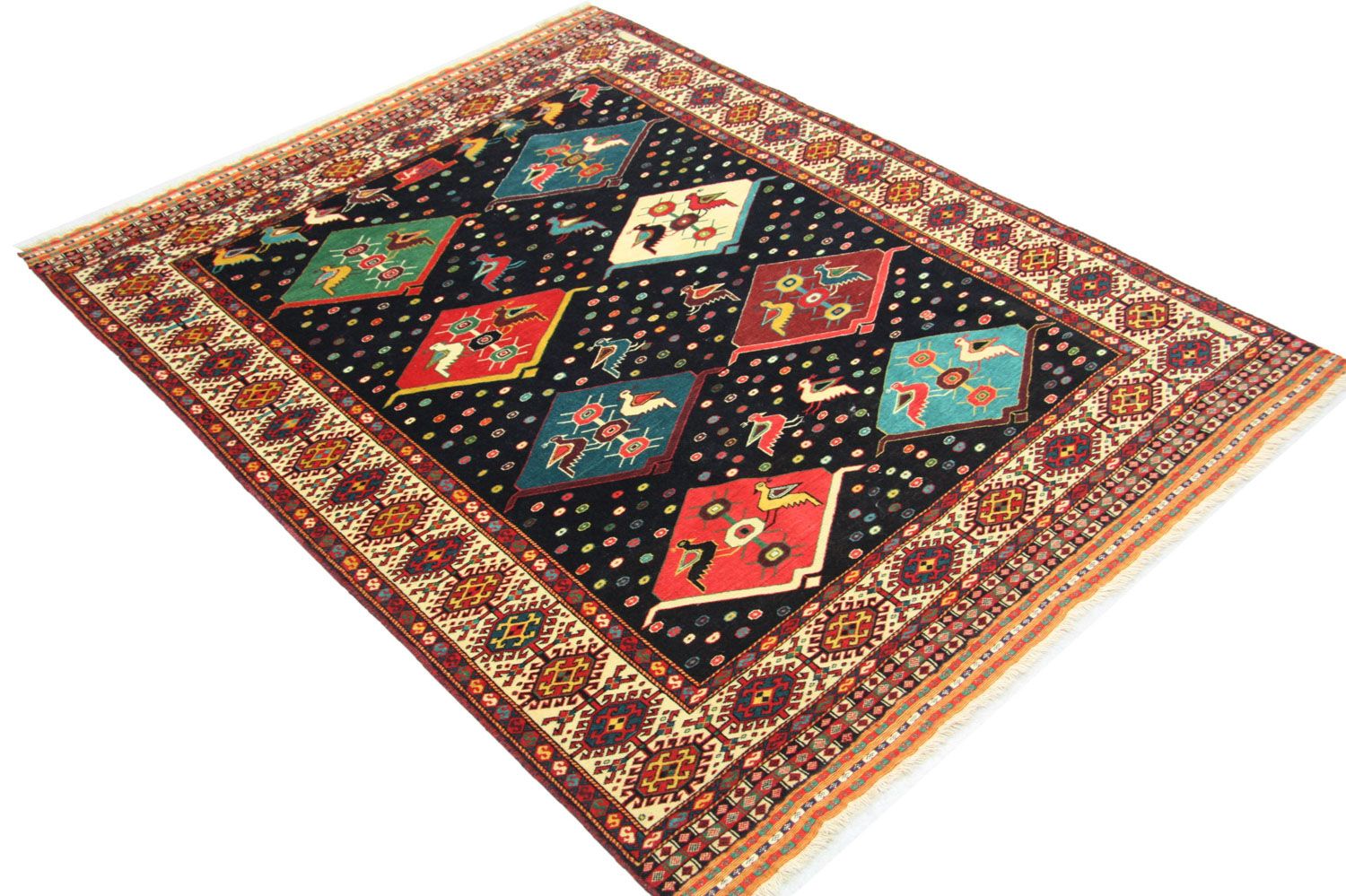 Turkaman-tæppe firkantet  - 158 x 132 cm - blå