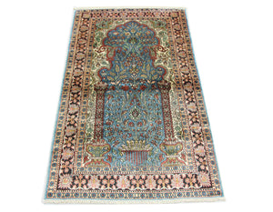 Silketæppe - Kashmir Silk - 156 x 90 cm - blå
