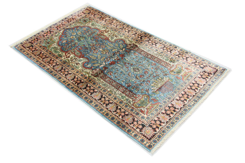 Silketæppe - Kashmir Silk - 156 x 90 cm - blå
