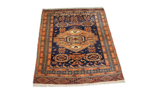 Afghansk tæppe - 129 x 107 cm - blå