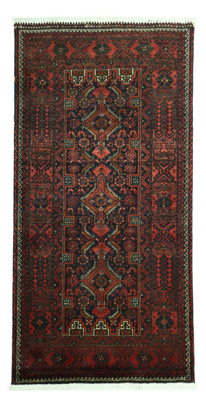 Løber Baluch-tæppe - 190 x 99 cm - mørkerød