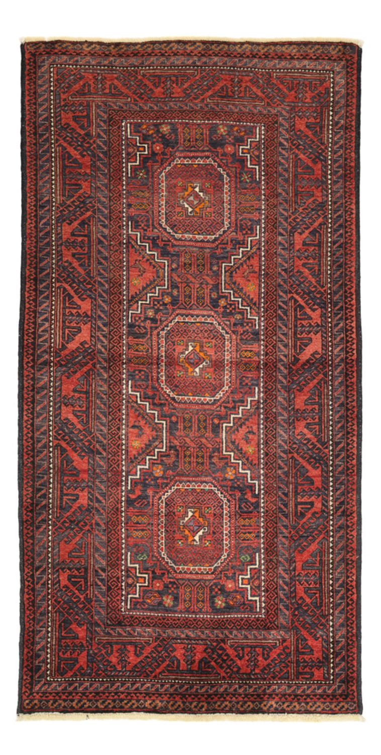 Løber Baluch-tæppe - 194 x 98 cm - mørkerød