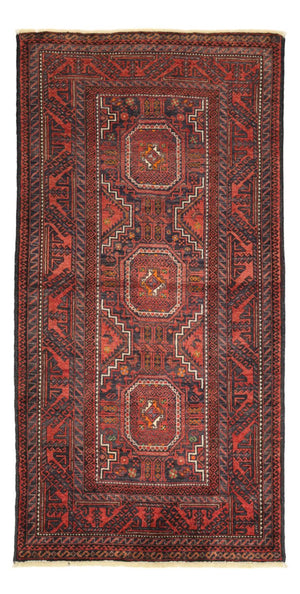 Løber Baluch-tæppe - 194 x 98 cm - mørkerød