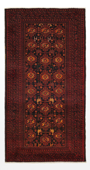 Løber Baluch-tæppe - 192 x 100 cm - mørkerød
