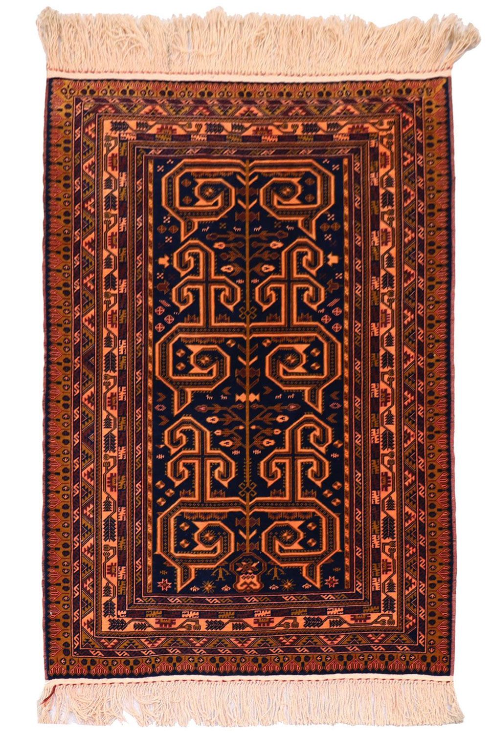 Afghansk tæppe - 132 x 98 cm - mørkeblå