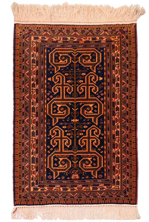 Afghansk tæppe - 132 x 98 cm - mørkeblå