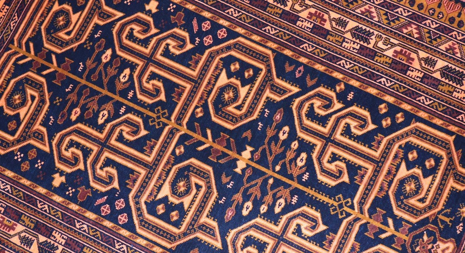 Afghansk tæppe - 132 x 98 cm - mørkeblå