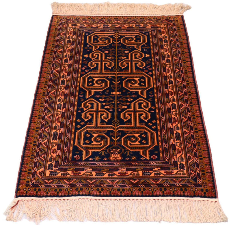 Afghansk tæppe - 132 x 98 cm - mørkeblå