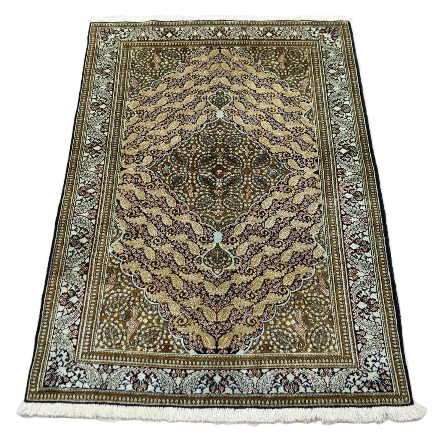 Silketæppe - Ghom Silk - Premium - 163 x 109 cm - mørkeblå