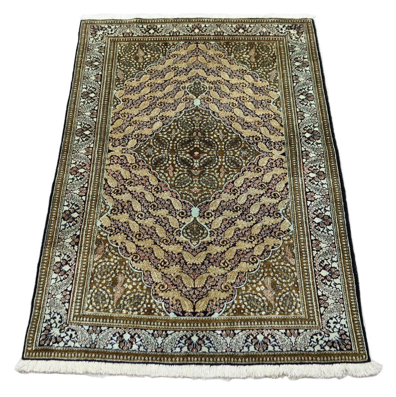 Silketæppe - Ghom Silk - Premium - 163 x 109 cm - mørkeblå