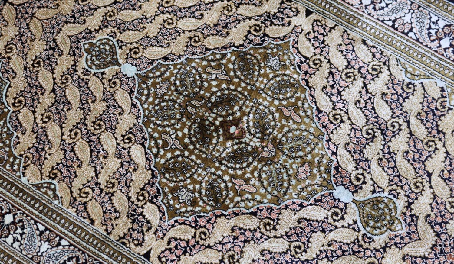 Silketæppe - Ghom Silk - Premium - 163 x 109 cm - mørkeblå