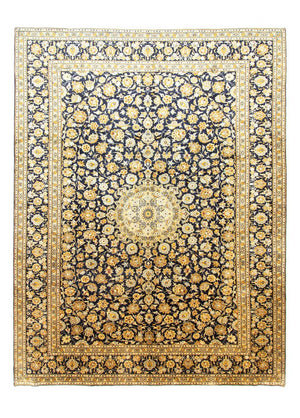 Persisk tæppe - Keshan - 412 x 307 cm - blå