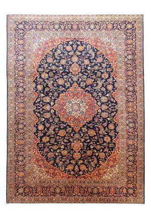 Persisk tæppe - Keshan - 396 x 287 cm - blå