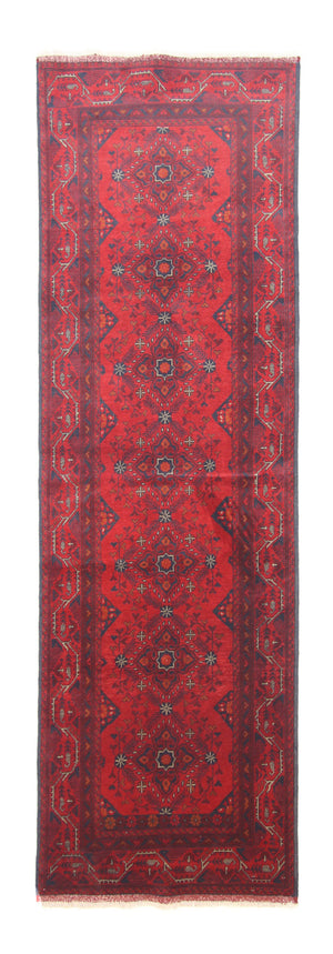Løber Afghansk tæppe - Kunduz - 299 x 86 cm - mørkerød